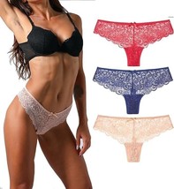 Women&#39;s 3pk G-String Butterfly Embroidery Pearl Low-Waist Thong Briefs, Large - £7.78 GBP