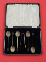 English Estate Sterling Silver Demitasse Spoon 6-pc in fitted box 1941  3 3/4&quot; - £123.86 GBP