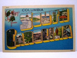 Greetings From Columbia South Carolina Large Big Letter Linen Postcard A... - $18.53