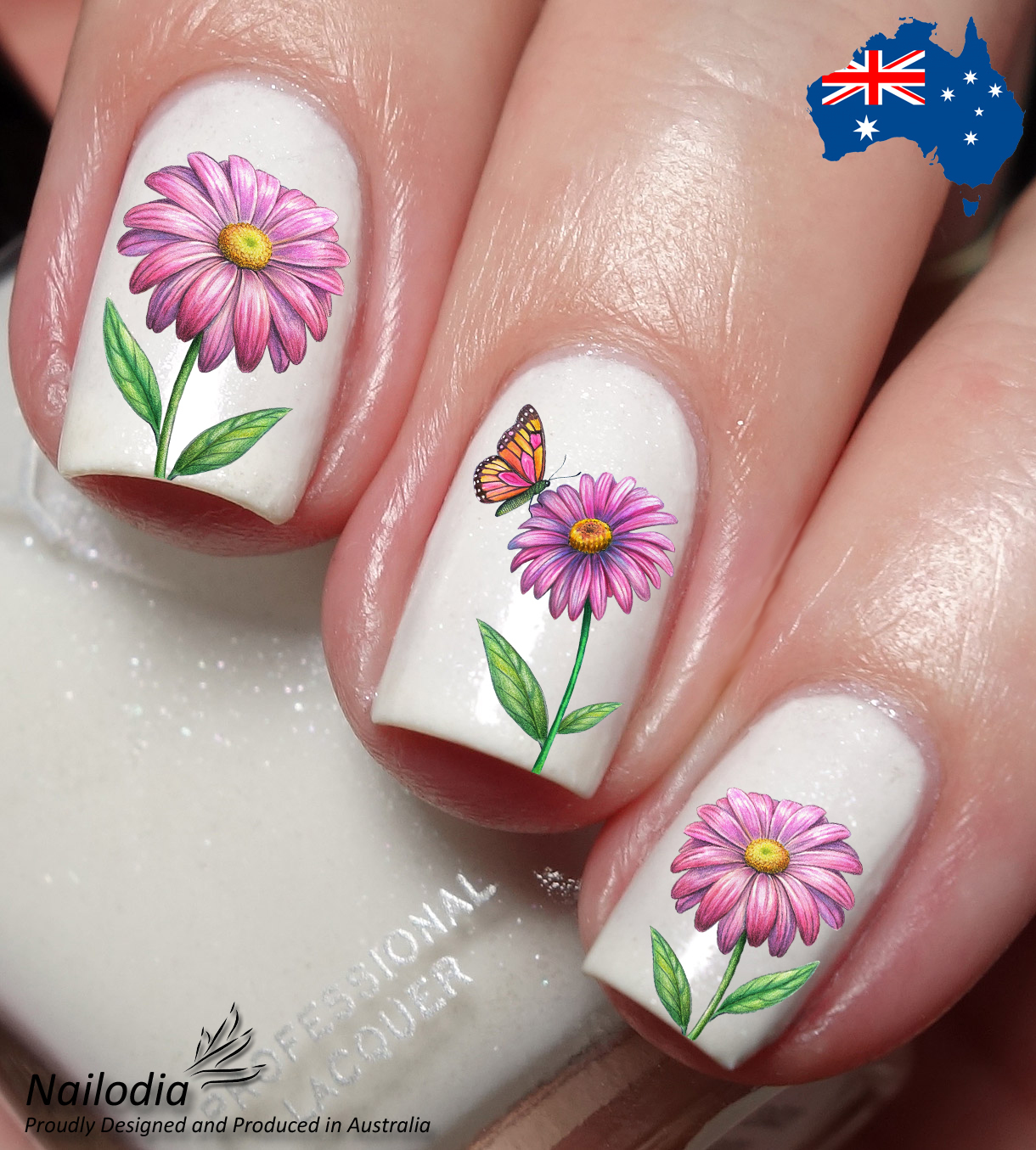 Pink Daisy Flower Nail Art Decal Sticker Water Transfer Slider