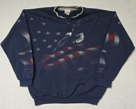 Vtg 90s Eagle USA Flag Constitution Pullover Henley Sweatshirt - Size Se... - $25.15