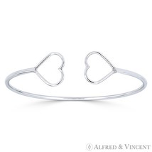 Double Heart Love Charm Open-Cuff Fashion Bangle Bracelet in 925 Sterlin... - $24.59