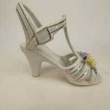 Fashion Heel Shoe Floral Figurine Gold Rimmed Open Toe Ceramic Vintage ADK10 - £7.19 GBP