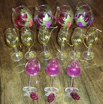 Wine GLASS Christmas Tree Ornaments 13pc Lot Grape Vine Theme - £39.10 GBP