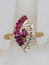 Gorgeous Ring 1.02CT Emerald &amp; Marquise Ruby &amp; Diamond Ring 14k Yellow Gold Over - £96.85 GBP