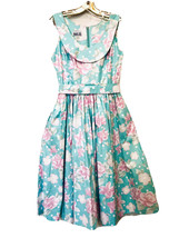 Robbie Bee Vintage 1980’s Blue Floral Sleeveless Scoop Neck Belted Dress Size 10 - £36.84 GBP