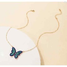 Dark and Light Blue Crystal Butterfly Pendant Necklace - £14.76 GBP