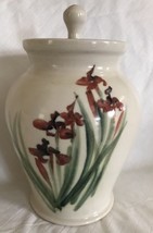 Vintage 1984 Art Pottery Stoneware Crock w/Lid Signed 8.5” Tall Glazed Flowers - £19.65 GBP