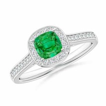 ANGARA Classic Cushion Emerald Ring with Diamond Halo for Women in 14K Gold - £1,124.78 GBP
