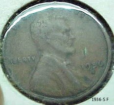 Lincoln Wheat Penny 1936-S F - £2.39 GBP