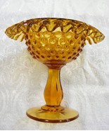 Vintage Amber Glass Compote Candy Dish Hobnail Pedestal Base Fenton sign... - $669.26 MXN