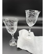 Fostoria Navarre Water Goblets – Set of 2–7-5/8&quot; Clear Etched Vintage Gl... - $49.50
