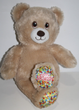 Build A Bear Beige Plush Happy Birthday Teddy Bear 15&quot; BAB Toy Confetti ... - $9.75