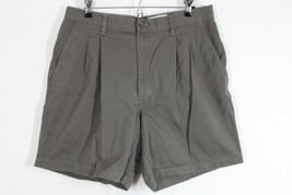 Vtg 90s Eddie Bauer 36 Olive Green Pleated Front Cotton Twill Shorts - $21.02