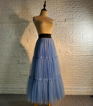 Dusty Blue A-line Layered Tulle Skirt Women Custom Plus Size Tulle Maxi Skirt image 3