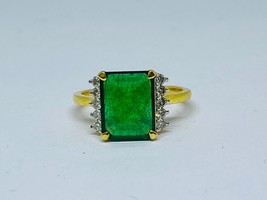 7.23 carat octagon shape natural emerald ring with diamonds in 18k hallmarked go - £1,740.66 GBP