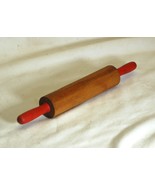 Rustic Wooden Kids Rolling Pin Red Handle Kitchen Utensil Tool Country F... - $12.86