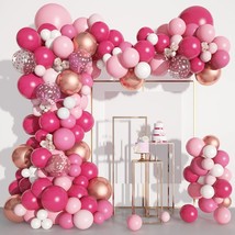156Pcs Pink Balloon Garland Arch Kit, Hot Pink Metallic Rose Gold Chrome Confett - £14.94 GBP