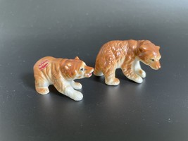 Lot 2 Vintage Bone China Japan Brown Grizzly Bear Miniature Figurines Mom &amp; Cub - £15.94 GBP
