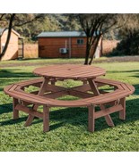 10-12 Person Round Outdoor Wooden Picnic Table - Walnut Brown - $487.31 CAD