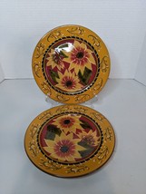 Pair Set of 2 Pier 1 Imports Sunflower Salad/Dessert/Luncheon Plates 8 1/4&quot; - £16.60 GBP