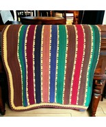 VTG Rainbow Stripe Afghan Throw Blanket Handmade Crochet Knit Granny Ret... - £27.49 GBP
