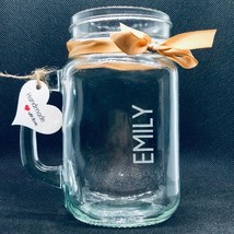 Personalized Mason Jar with Handle, lid and Stainless Steel Straw - £14.35 GBP