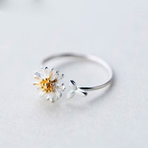 Korean Real 925 Sterling Silver Daisy Flower Rings For Women Adjustable Wedding  - £6.70 GBP