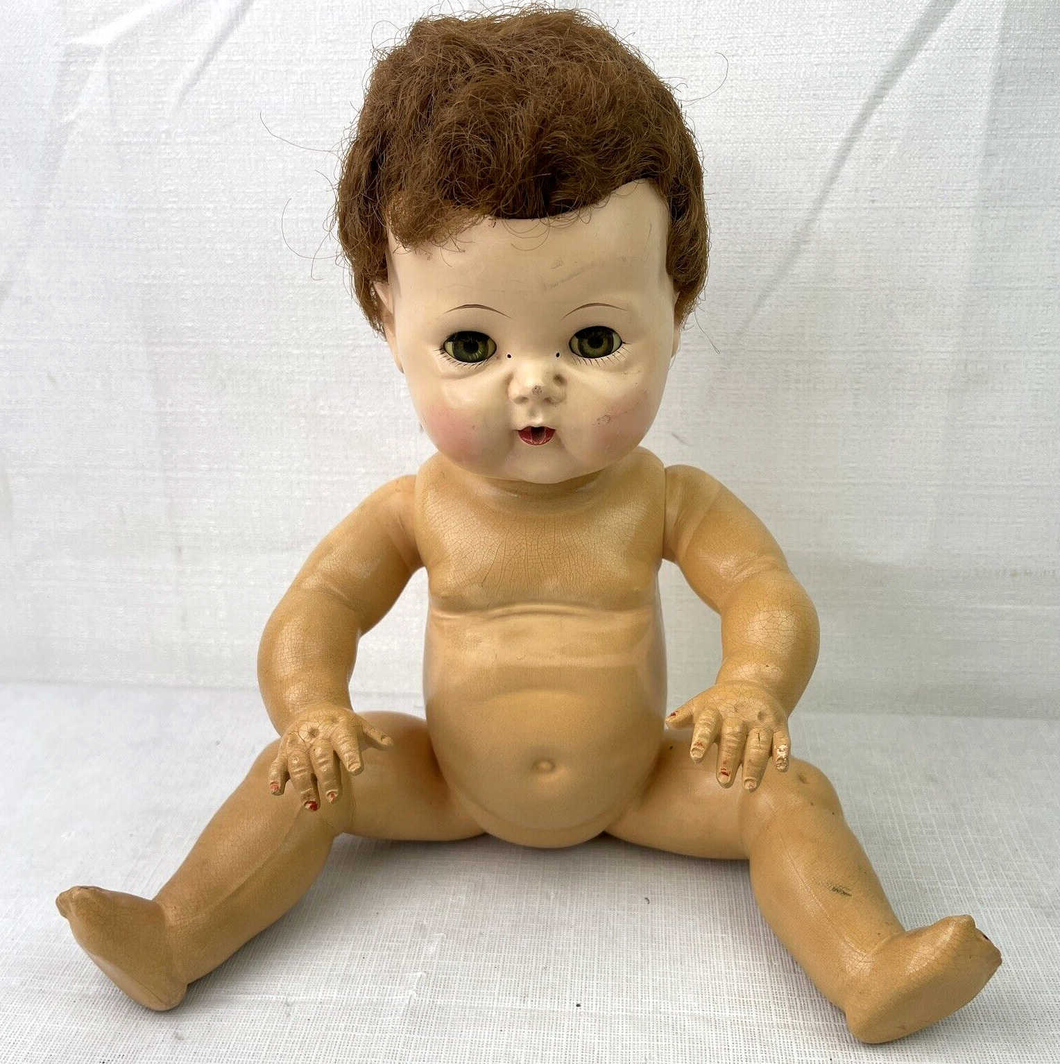 1950 American Character Doll TINY TEARS Drink & Wet 15" Rubber Body Rooted Hair - $18.42