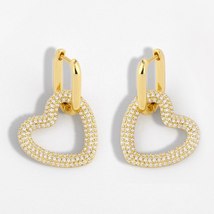 FA CZ Pave Gold Drop Earrings For Women Crystal Geometric Square Shiny Huggie Ea - £13.56 GBP