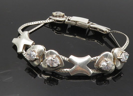 925 Sterling Silver - Cubic Zirconia Shiny Love Heart XO Chain Bracelet - BT4168 - £53.90 GBP