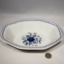 Adams Baltic Blue Ribbon Rim Flowers Oval Octagon Serving Bowl Ironstone... - $21.95