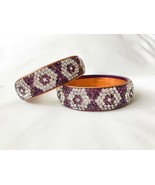 Set of 2 chunky purple rhinestone crystal encrusted bangle bracelet flowers - £13.06 GBP