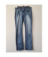 Express Jeans Women&#39;s 6s Blue Barley Boot Curvy Fit Mid Rise Flex Pants - $41.60 CAD