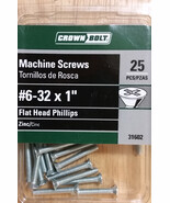 25-Pc Machine Screws #6-32 x 1&quot; Phillips Flat Head Zinc Crown Bolt 31602 - $6.50