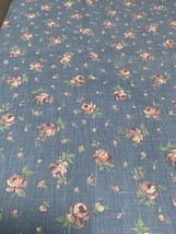 Vintage Floral Blue Cotton Fabric 60&quot; Wide 1/2 Yard Rose Pattern Sewing Quilting - £5.38 GBP