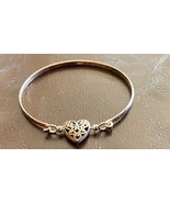 Vintage 925 Sterling 7&quot; Hinged 4mm Bangle w/ Scroll Heart Bracelet 10.5 ... - €39,07 EUR
