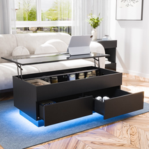 Lift Top Coffee Table LED Tea Table 2 Storage Drawers and Hidden Compartment - £157.09 GBP