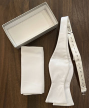 Mens Bow Tie &amp; Pocket Square Handkerchief Wedding White Adjustable Gift Set - £11.71 GBP