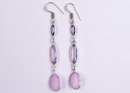 Rose Quartz Gemstone 925 Sterling Silver Handmade Dangle Drop Earrings women - £29.83 GBP+