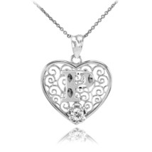 925 Sterling Silver Filigree Heart CZ Initial Letter P Pendant Necklace - £25.62 GBP+