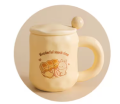 Cute Milk Cup Bread mug ins Style girl ceramic cup with lid Spoon Coffee  - £37.90 GBP