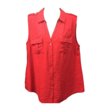 Roz &amp; Ali Womens Button Up Blouse Red Sleeveless Collar Epaulettes Studded L New - £17.86 GBP