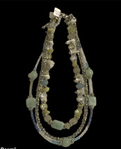 Lia Sophia Three Strand Silver Tone Beaded Necklace Green Blue Aqua & Vicenza - $24.99