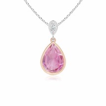 ANGARA Bezel-Set Pink Tourmaline Teardrop Pendant with Diamond in 14K Solid Gold - £404.63 GBP