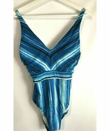 Jantzen Womens Blue Striped One Piece Bathing Suit Swimwear MSRP $118 SZ... - $68.07 CAD