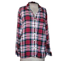 Red Cotton Plaid Flannel Button Up Top Size Medium - $24.75