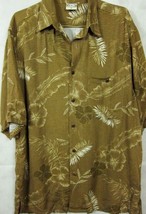 GORGEOUS Go Barefoot Dark Gold Floral Rayon Hawaiian Camp Shirt M - £26.68 GBP