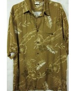 GORGEOUS Go Barefoot Dark Gold Floral Rayon Hawaiian Camp Shirt M - £27.07 GBP