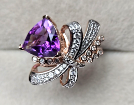 Moroccan Amethyst/ Zircon Bow Ring in 18K Vermeil RG Over Sterling 3.50ctw Sz 9 - $79.95